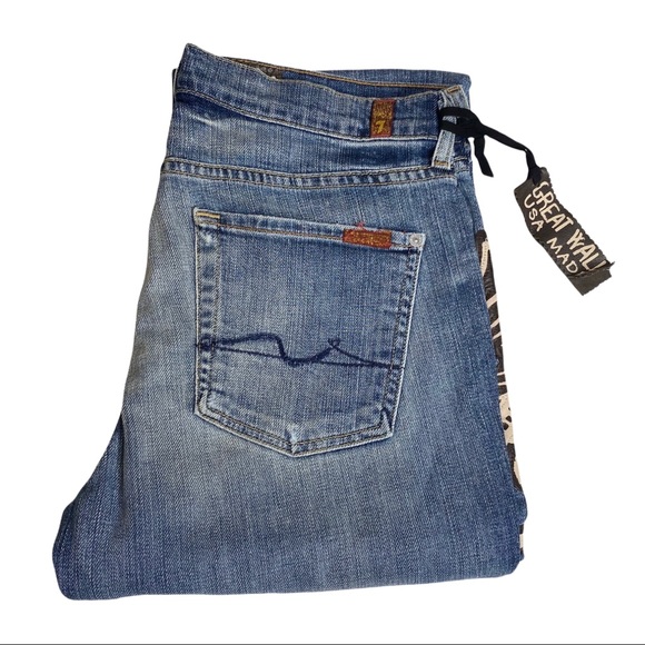 HTF: 7 For All Mankind® x Great China Wall ☻︎ 7 Leather Patch Standard Jeans ☻ - Picture 13 of 16